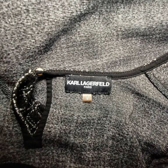 Karl Lagerfield Paris Windowpane Bow 3/4 Sleeve Blouse Top Black White Size S - Picture 7 of 8